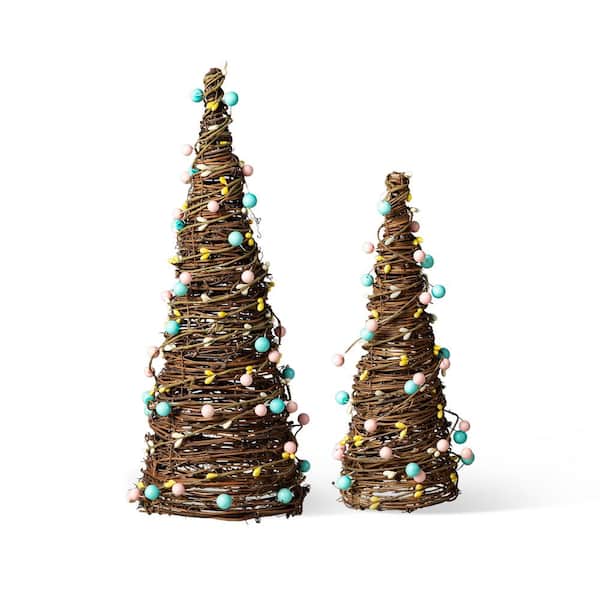 12 in. /16 in. H (Set of 2) Easter Rattan and Berries Table Tree