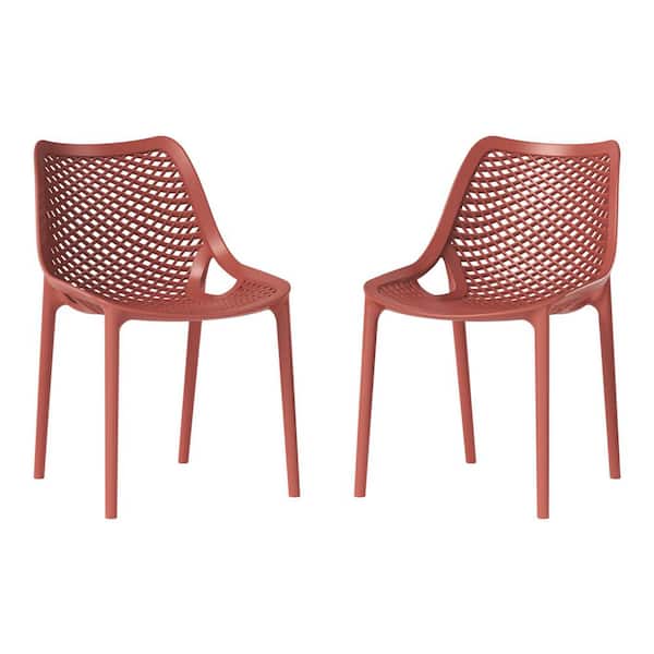WESTIN OUTDOOR Frond and Form Outdoor Patio Poly Plastic Stacking Curved Dining Side Chair (Set of 2), Red
