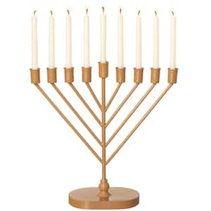 9-Branch Rambam-Style Hanukkah Menorah Mid-Century Modern Decorative Accent Traditional Display, Gold