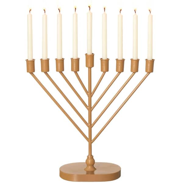 Wall Mount 9-Branch Hanukkah Menorah with LED Candles Mid-Century V-Shape Display Decorative Judaica Gift Gold