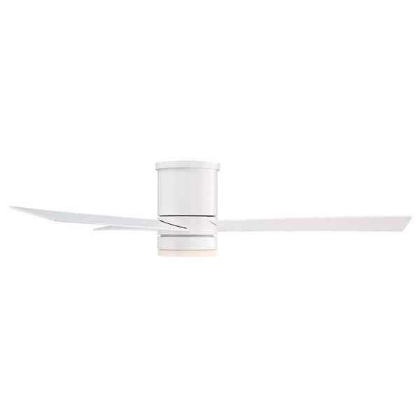 Axis 52 in. Smart Indoor/Outdoor 3-Blade Flush Mount Ceiling Fan Matte White 3000K LED with Remote Control