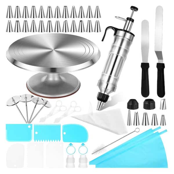 154-Piece Cake Decorating Kit w/ 12-Inch Aluminum Turntable, 34-Piece Decorating Set, 11 Cream Spatulas, 100 Piping Bags