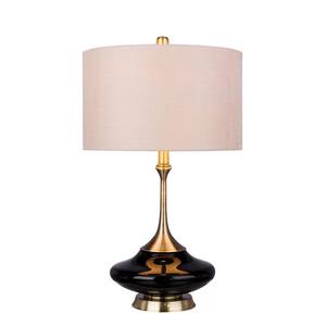 Retro 26.5 in. Black Glass and Antique Brass Metal Glass with Metal Table Lamp