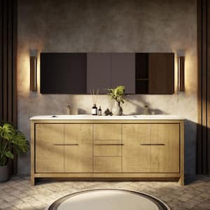 Lafarre 80 in W x 20 in D Rustic Acacia Double Bath Vanity, White Quartz Top, Gun Metal Faucet Set and 70 in Mirror
