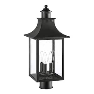 Edgehill 3-Light Matte Black Steel Hardwired Outdoor Weather Resistant Post Light with No Bulb Included