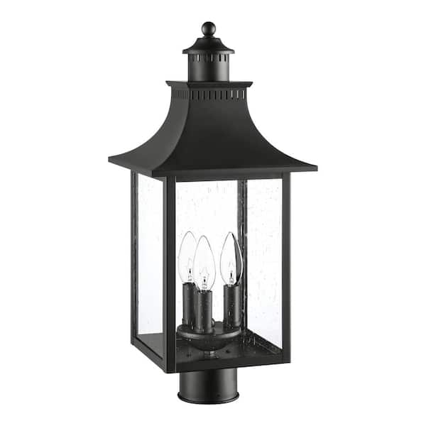 Hampton Bay Edgehill 3-Light Matte Black Steel Hardwired Outdoor ...