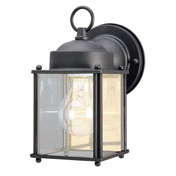 Westinghouse 1-Light Textured Black Steel Exterior Wall Lantern Sconce with Clear Glass Panels