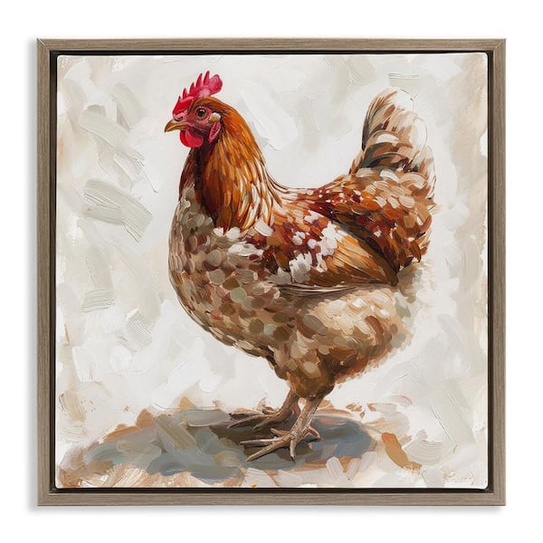 Stupell Industries Neutral Chicken on Beige by LSR Design Studio Brown Floater Frame Animal Graphic Art Print 25 in. x 25 in.