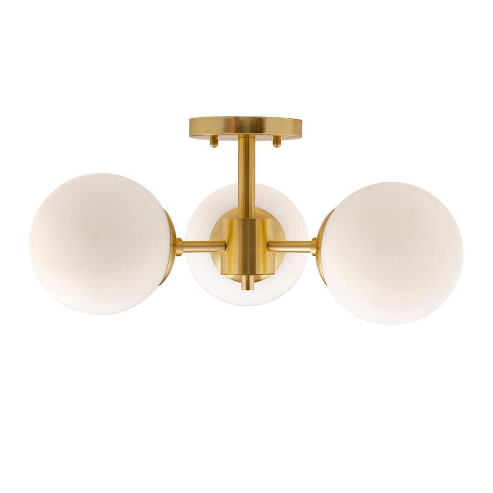 Transitional Farrell 18" Soft Gold Semi-Flush Mount with Opal Glass Globes