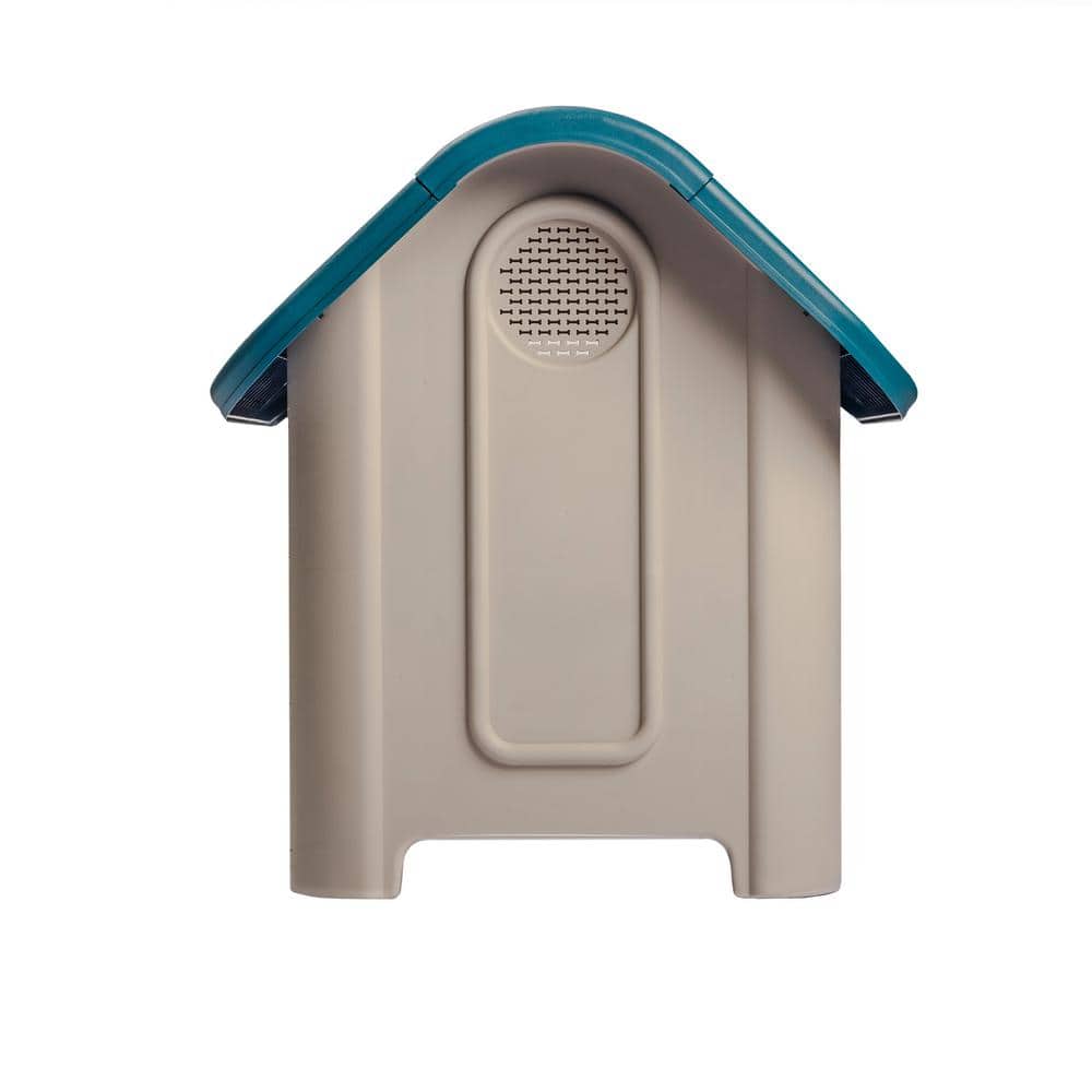 Turquoise and Beige Polypropylene Dog House with Bowl for Small/Medium Breeds