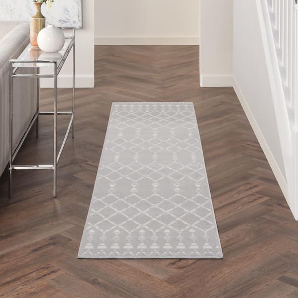 Whimsicle Grey 2 ft. x 8 ft. Geometric Bohemian Kitchen Runner Area Rug