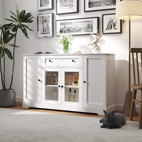 White Wood Pantry Organizer, Modern Sideboard Buffet with Doors, Drawer and Adjustable Shelf