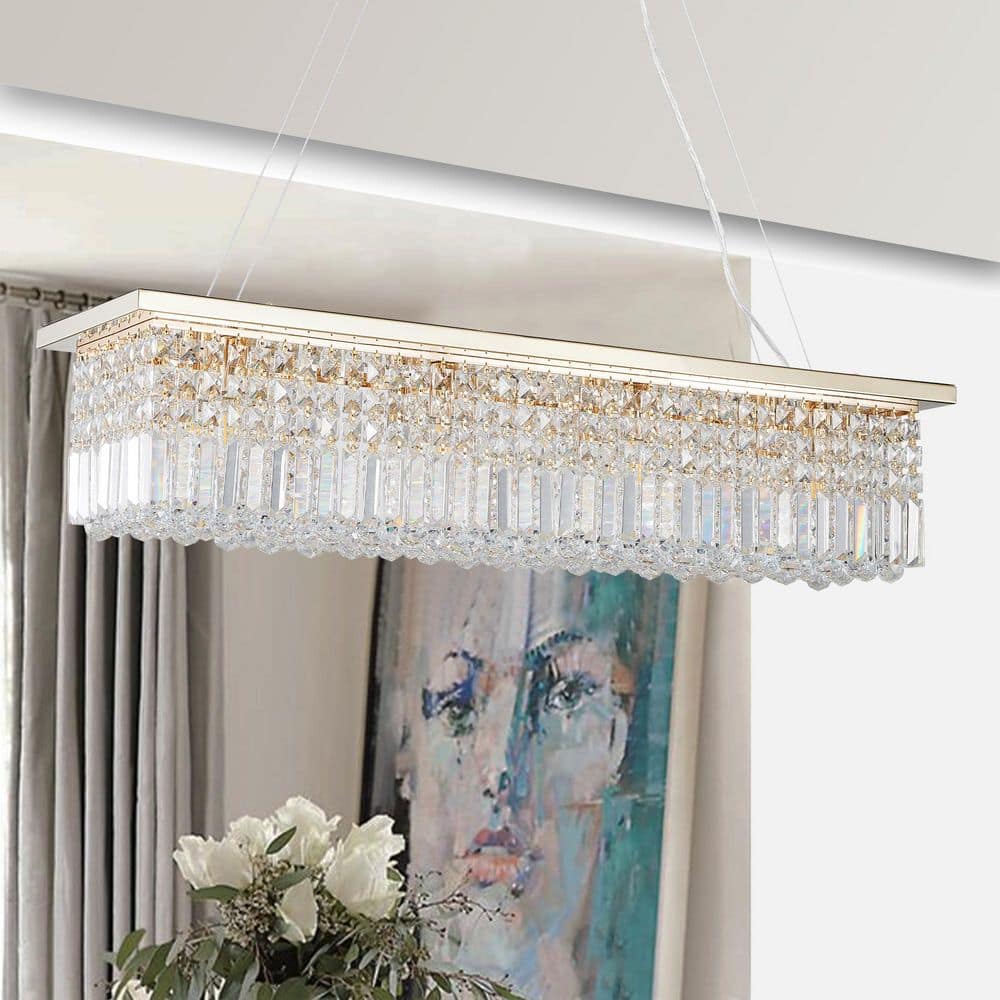 8-Light Gold Linear Rectangular Crystal Chandelier for Kitchen Island Dining Room price history on PriceWatchPro