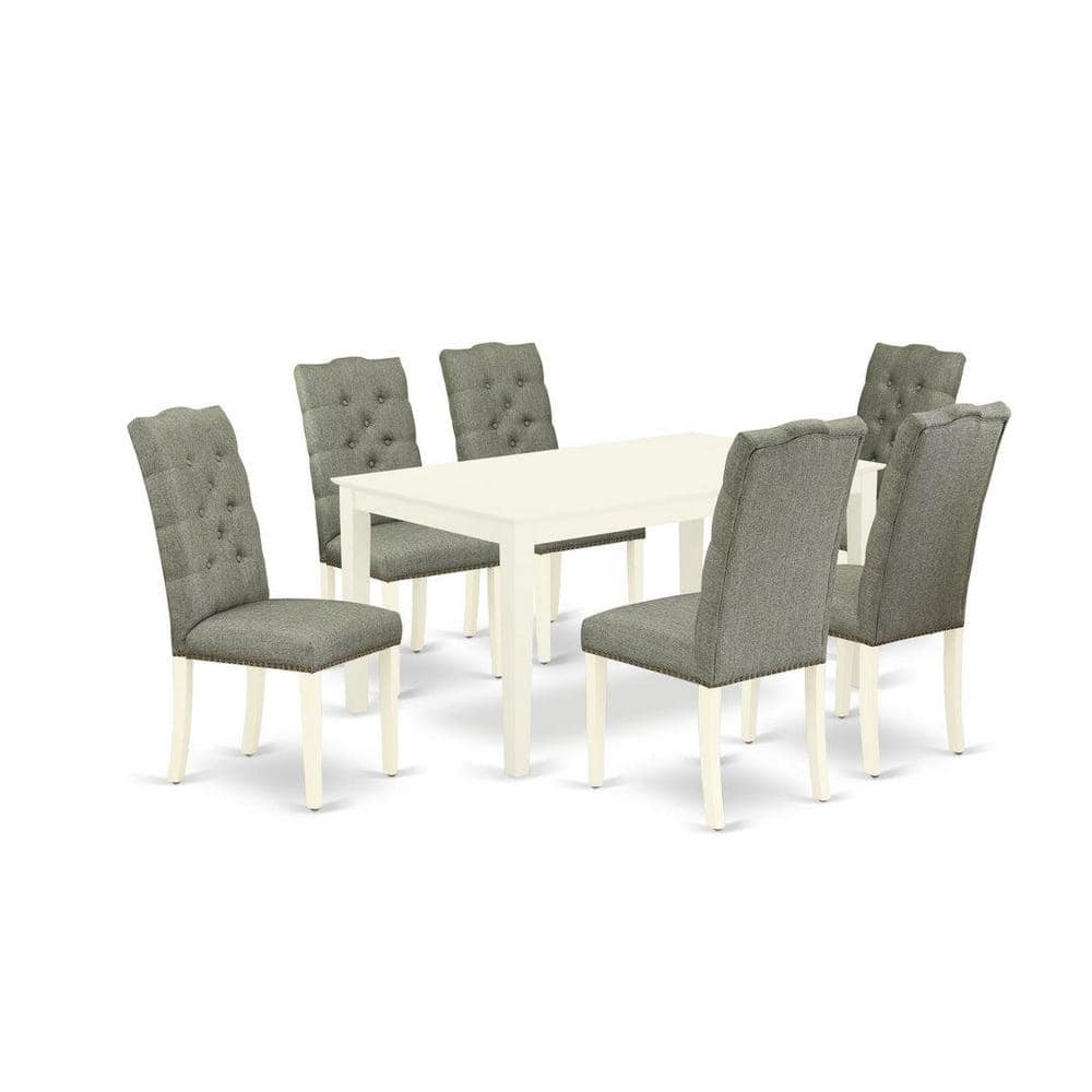 7-Piece Rectangle Linen White Finish Solid Wood Top Dining Set with 1-table and 6-Upholstered Chairs with Lattice Back price history on PriceWatchPro