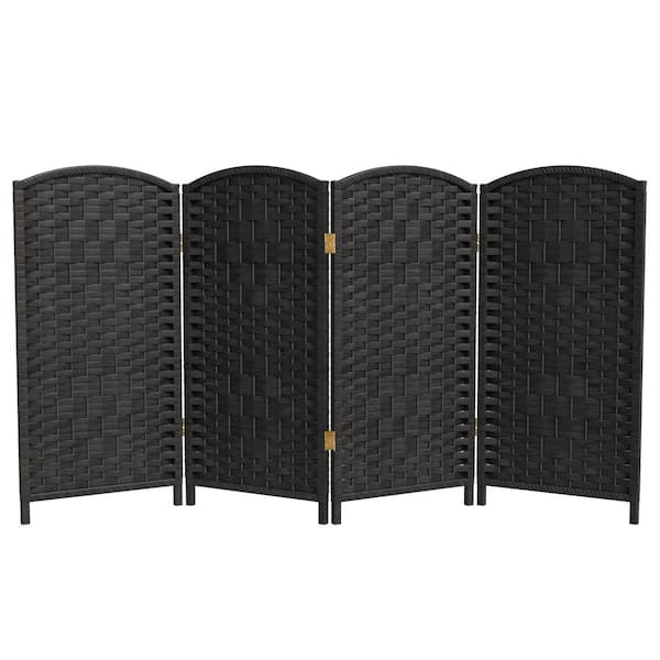 Oriental Furniture 3 ft. Short Diamond Weave Fiber Folding Screen - Black - 4 Panel