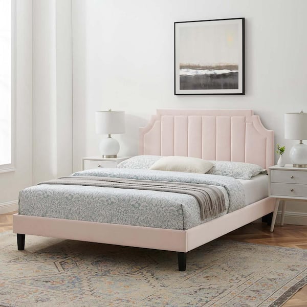 MODWAY Sienna Performance Velvet Pink Full Platform Bed MOD-6914
