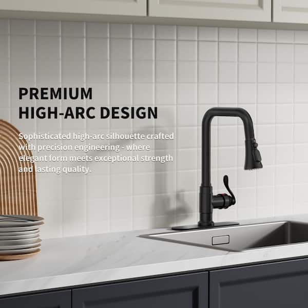 Spring Single Handle Pull-Down Sprayer Kitchen Faucet Deckplate Included in Oil Rubbed Bronze