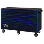 72 in. 19-Drawer Roller Cabinet Tool Chest in Black with Blue Drawer Pulls