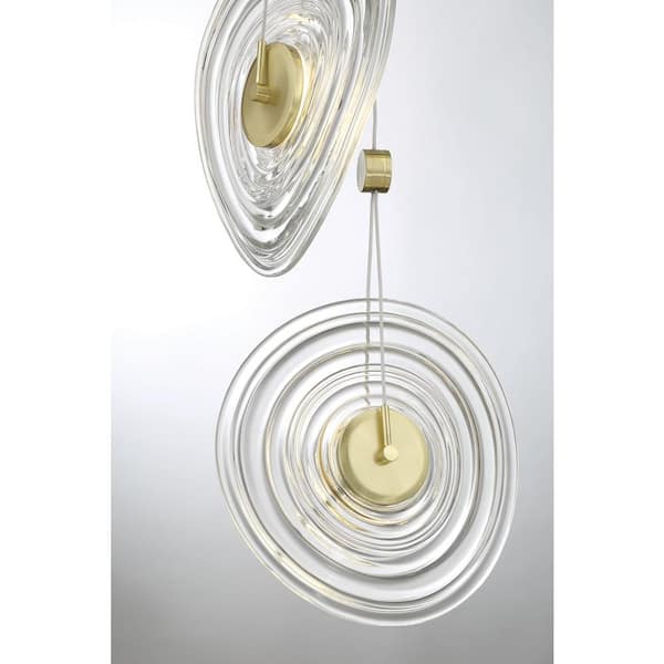 Topknot 15-Watt 3-Light Black and Brushed Gold Pan Integrated LED Shaded Pendant Light with Clear Pressed Glass Shades