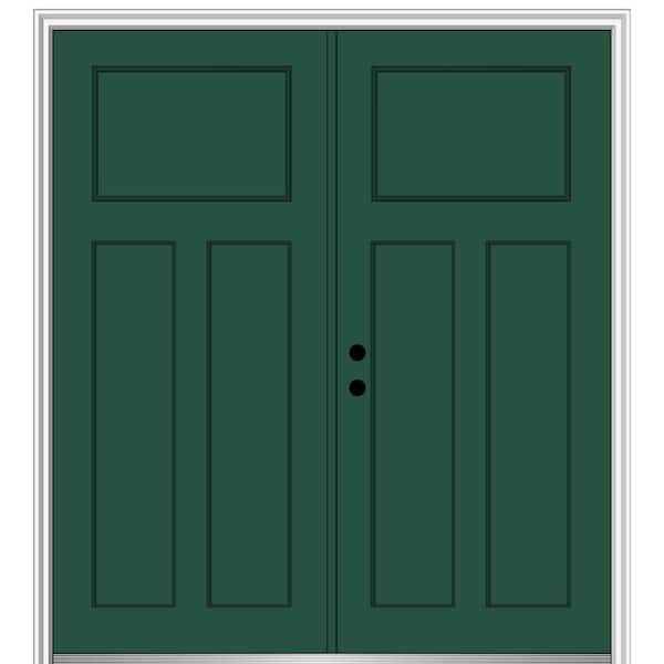 MMI Door 64 in. x 80 in. Classic Right-Hand Inswing Craftsman 3-Panel Painted Fiberglass Smooth Prehung Front Door with Brickmold