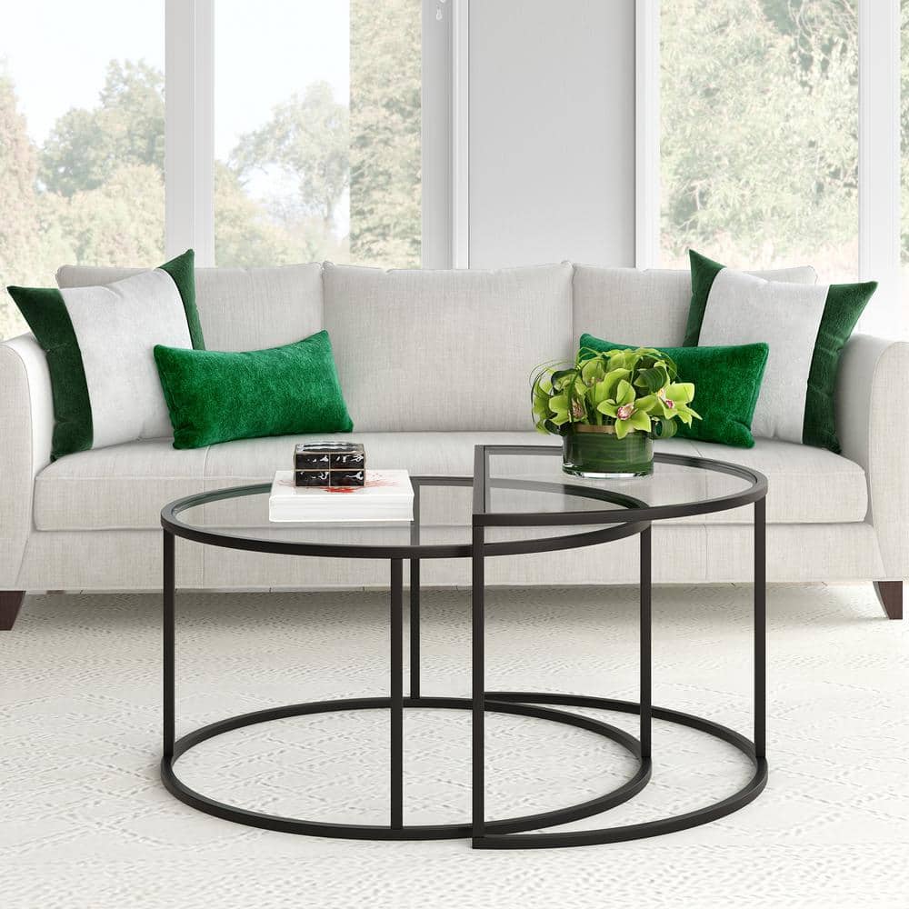 Blackened Bronze Round Glass Nesting Coffee Table Set