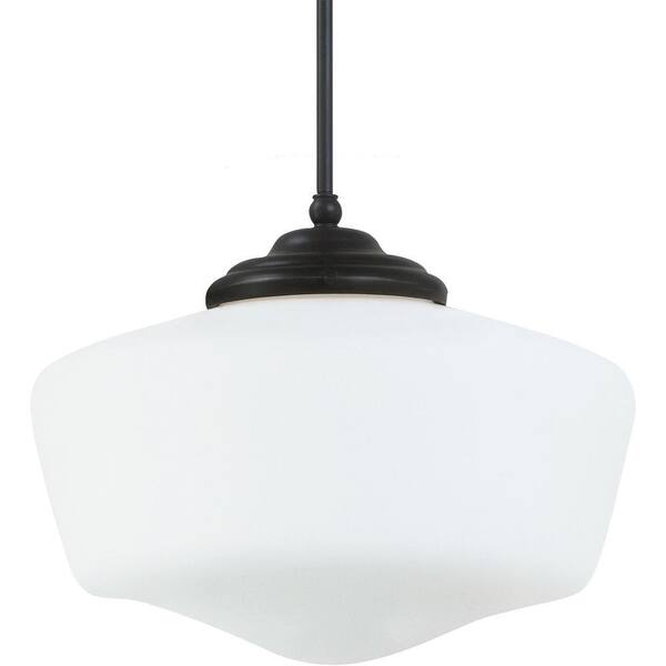Generation Lighting Academy Extra Large 17 in. W. x 12.25 in H. 1-Light Heirloom Bronze Pendant with Satin White Glass Shade