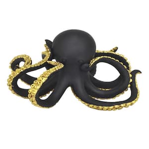10 in. Black and Gold Finish Resin Ocean Octopus Animal Figurine Decor