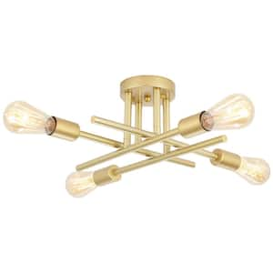 18.5 in. 4-Light Gold Sputnik Semi- Flush Mount for Foyer Dining Room with No Bulbs Included