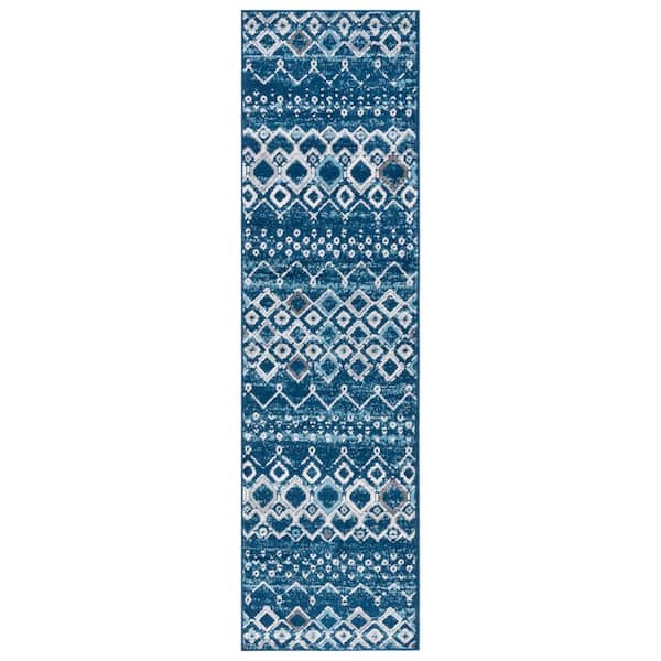 Amsterdam 2 ft. x 12 ft.Navy/Beige Geometric Runner Rug