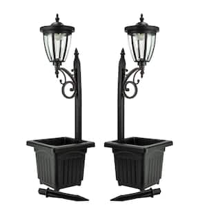 Kambria 29 in. Black Multi-Function Outdoor Solar Lamp Post and Planter