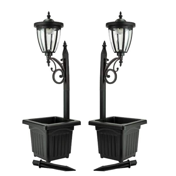 Sun-Ray Kambria 29 in. Black Multi-Function Outdoor Solar Lamp Post and Planter