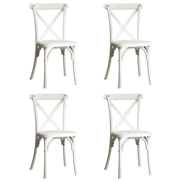 Zeus & Ruta Lime White Outdoor Resin X-Back Chair Dining Chair, Retro Natural Mid Century Chair Modern Farmhouse Chair (4-Pack)