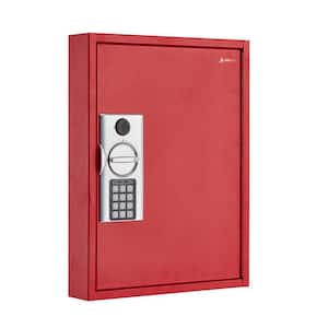 60-Key Steel Heavy-Duty Digital Lock Key Cabinet, Red with 100-Key Tags