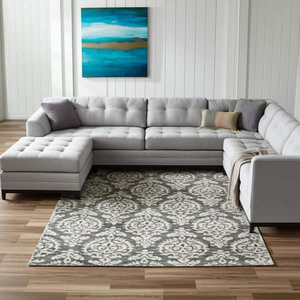 Black 10 x 14 ft. Tufted Floral Rectangle Indoor Area Rug