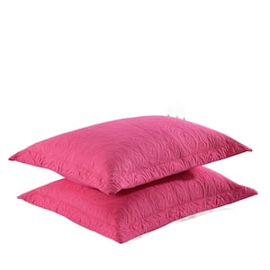 Hot Pink Embroidery Pillow Shams Polyester King Pillow Protector