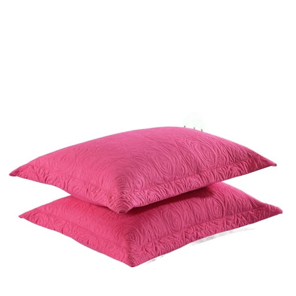 MarCielo Hot Pink Embroidery Pillow Shams Polyester Standard Size Pillow Protector