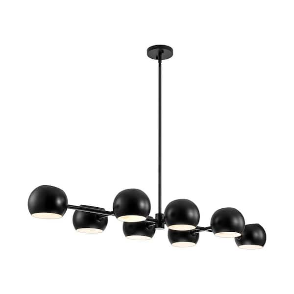 Rennnsan Josiah 8-Light Matte Black Linear Branch Sputnik Pendant Chandelier with Unique Black Metal Shade