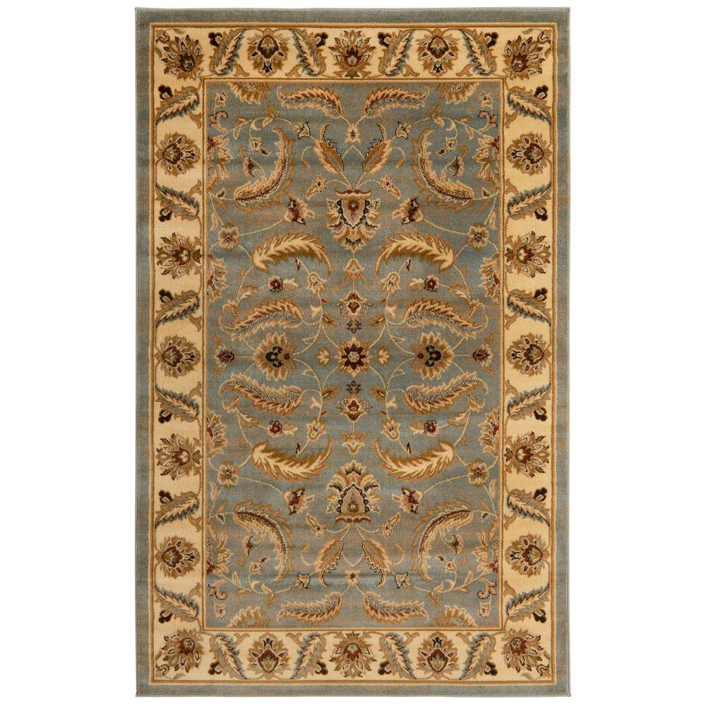 Aditi Light Blue Floral Motif Easy-Care Rectangular Rug