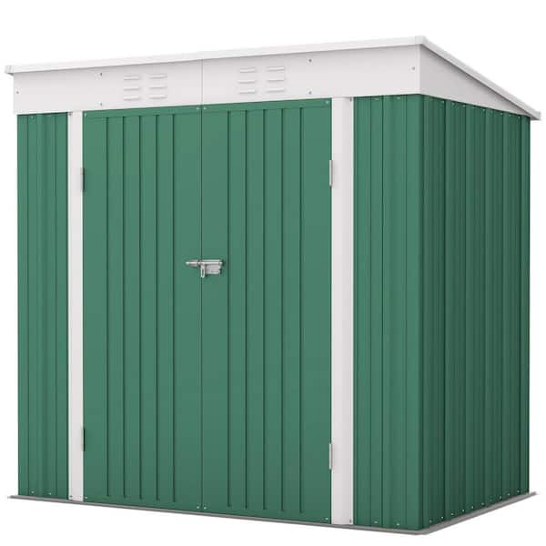Patiowell 6 ft. W x 4 ft. D New Designed Outdoor Storage Brown Metal Shed with Sloping Roof and Lockable Door in Green(25 sq. ft.)