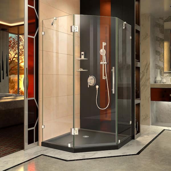DreamLine Prism Lux 38 in. x 38 in. x 74.75 in. Frameless Hinged Shower Enclosure in Chrome with Shower Base