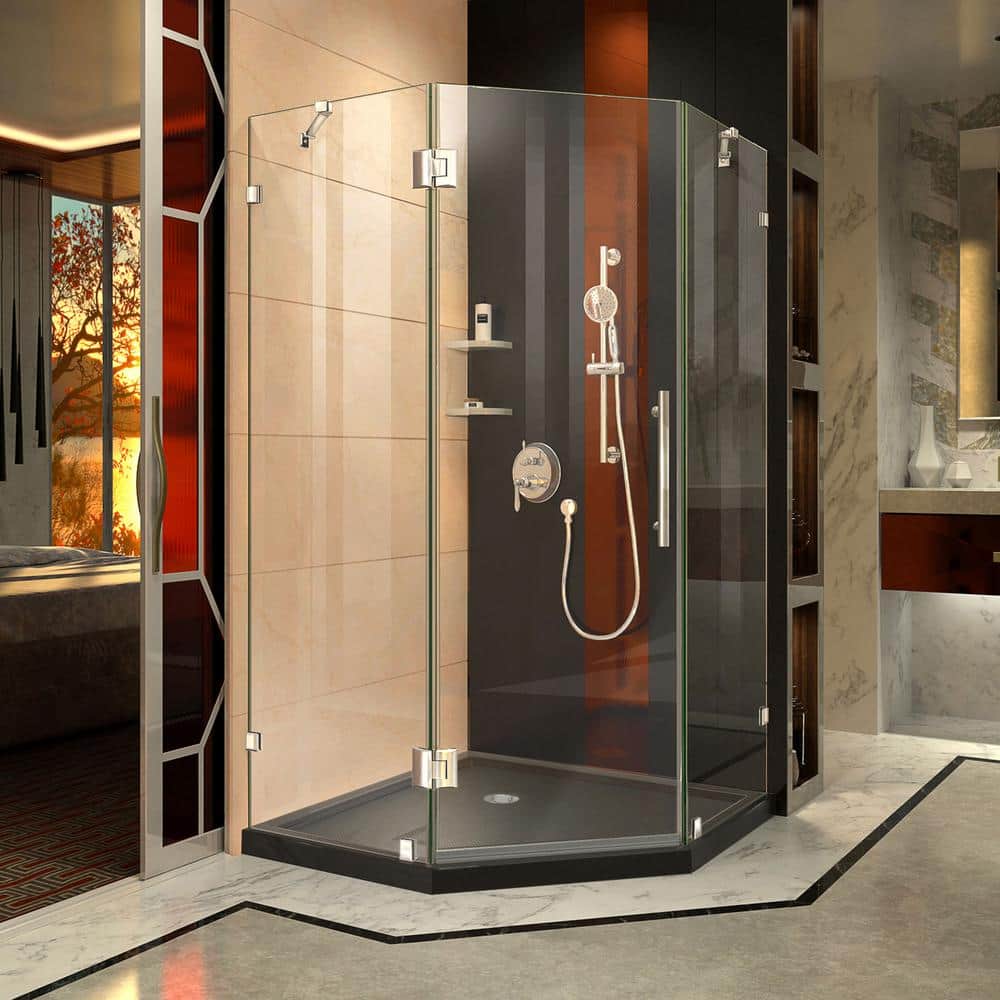 Prism Lux 42" Frameless Neo-Angle Shower Enclosure with Clear Glass