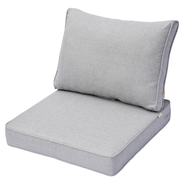 HOOOWOOO Roslyn 25 in. x 25 in. Olefin 2-Piece Deep Seating Outdoor Lounge Chair or Sofa Cushion Set in Light Gray