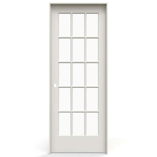 28 in. x 80 in. Right-Handed 15 Lite Clear Glass Primed Solid Core Wood Single Prehung Interior Door with Flat Jamb