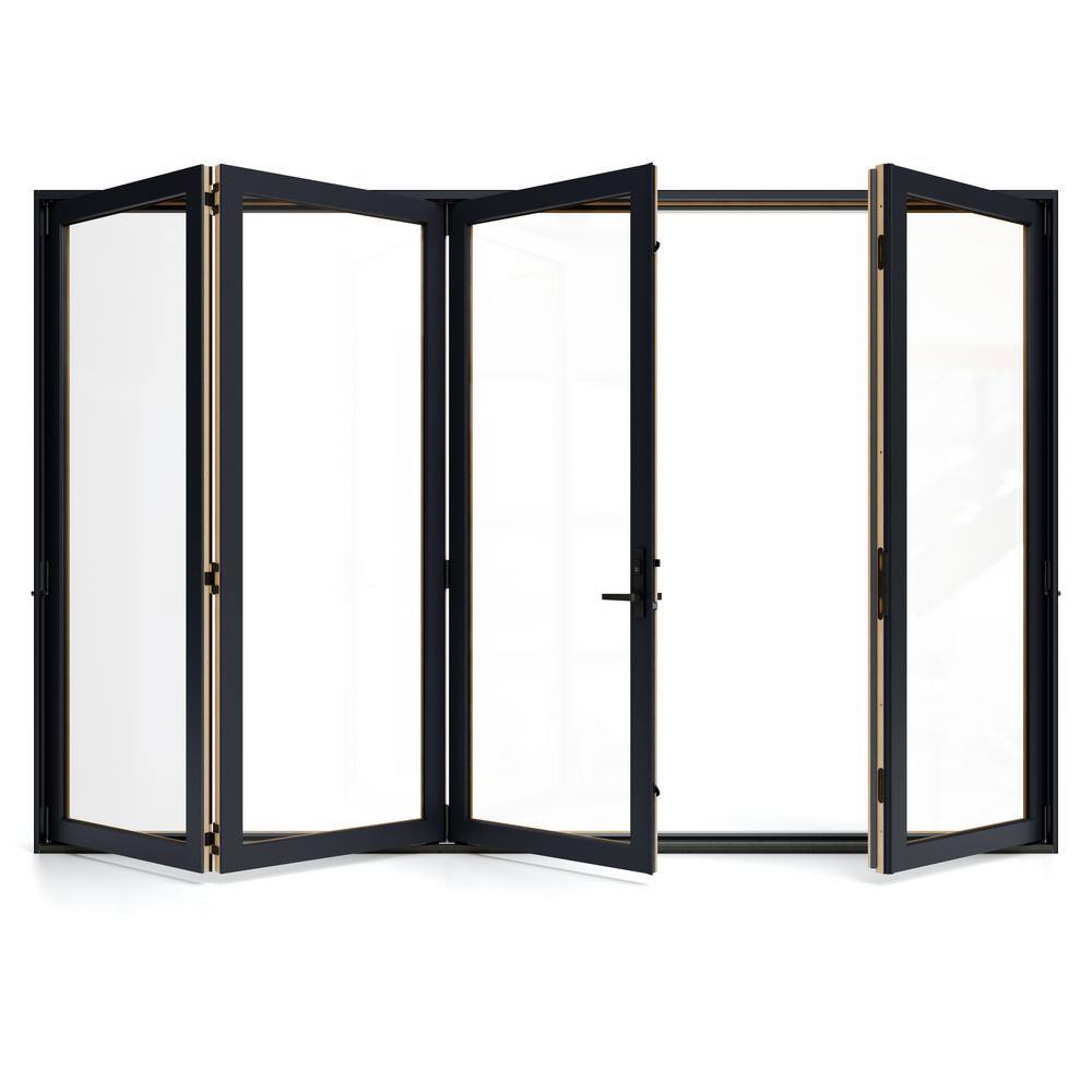 W5500 124 in. x 96 in. Black Right Hand/Outswing Aluminum Clad Wood 4-Panel Prehung Folding Patio Door price history on PriceWatchPro