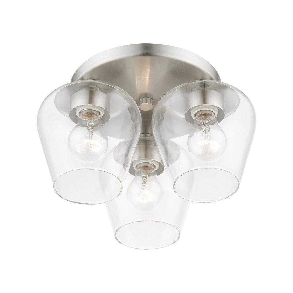Elegant Brushed Nickel 3-Light Flush Mount with Clear Glass Shade
