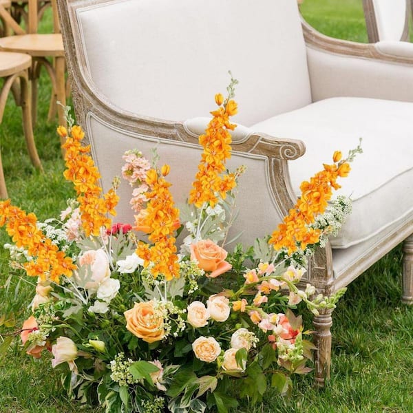 33.5 in. Orange 6 Pieces Artificial Delphinium Fake Flower Other