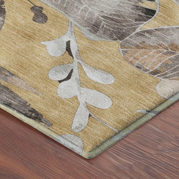 Mayfield Premium Machine Washable Abstract AMF2260 Gold 9 ft. x 12 ft. Area Rug