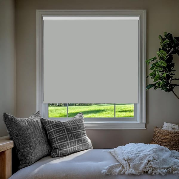 Gray Solid Cordless Blackout Privacy Vinyl Roller Shade 48.25 in. W x 64 in. L