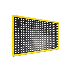 K-Series Safety Tract Black/Yellow 36 in. x 120 in. x 3/4 in. Drainage Rubber Grease-Resistant Indoor/Outdoor Mat