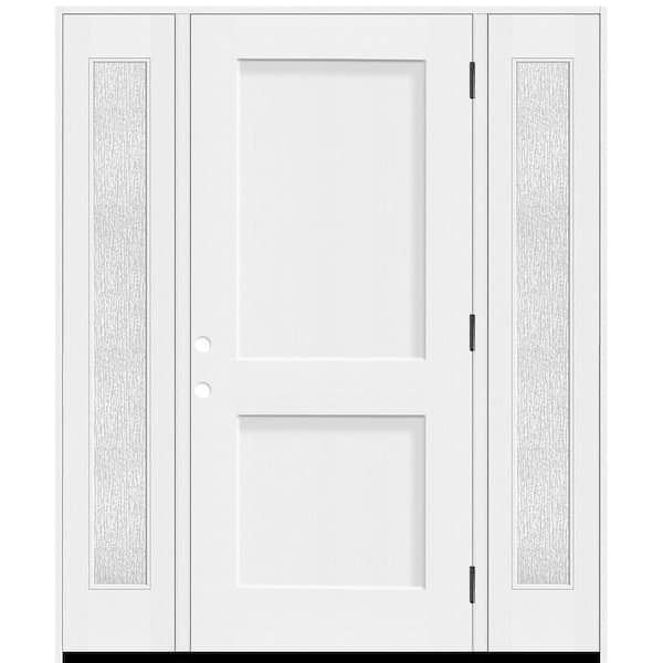 Legacy 64 in. x 80 in. 2P Squaretop Shaker LHOS Unfinished White Fiberglass Prehung Front Door wRain12in.SLs 4-9/16 Jamb